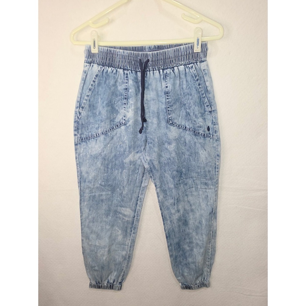 Volcom Rolling High Pant Acid Wash Denim Joggers Blue B1131406 Womens Small S/10